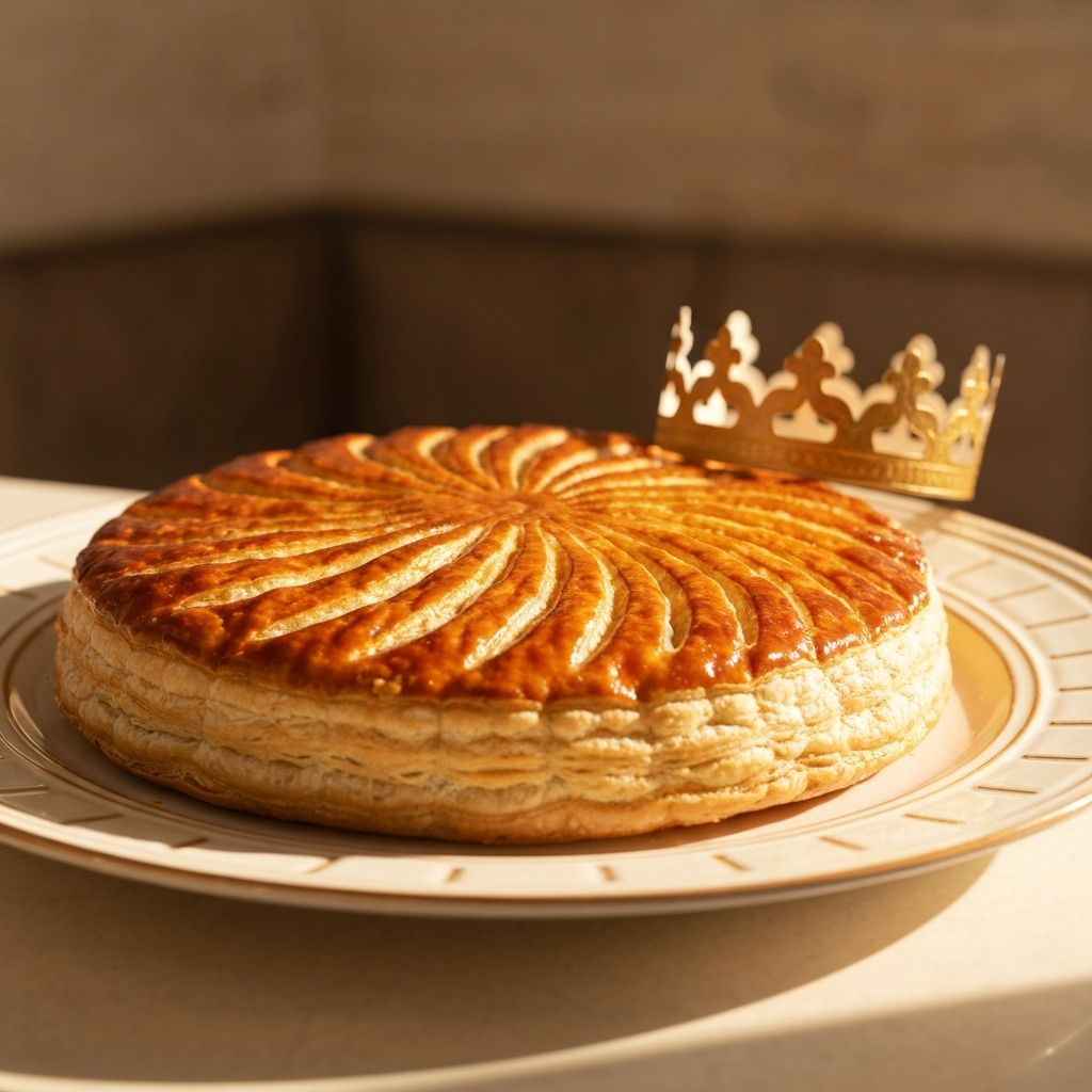 Galette des rois dorée avec motifs traditionnels